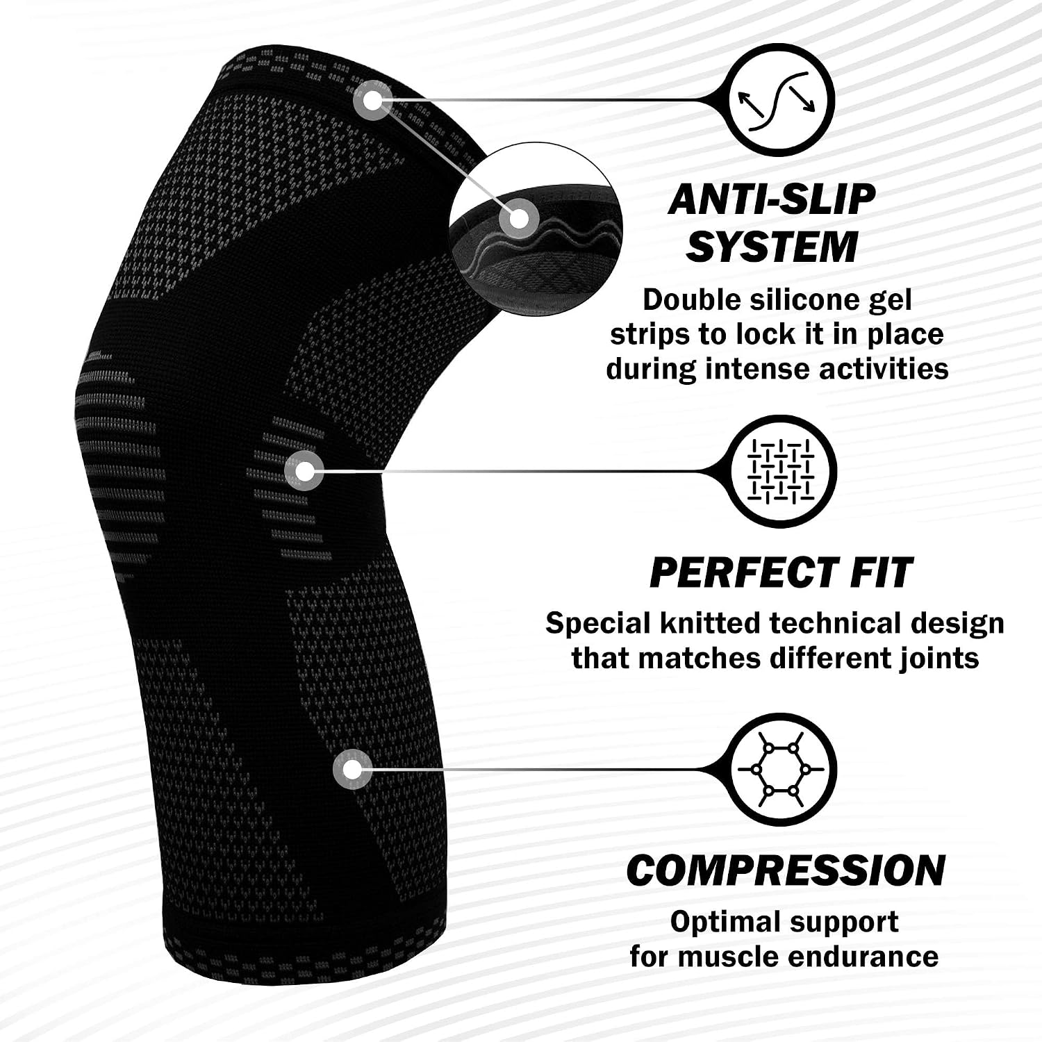 POWERLIX Knee Compression Sleeve - Best Knee Brace for Men & Women – Knee Support for Running, Basketball, Weightlifting, Gym, Workout, Sports, (Black, Large) - Image 3