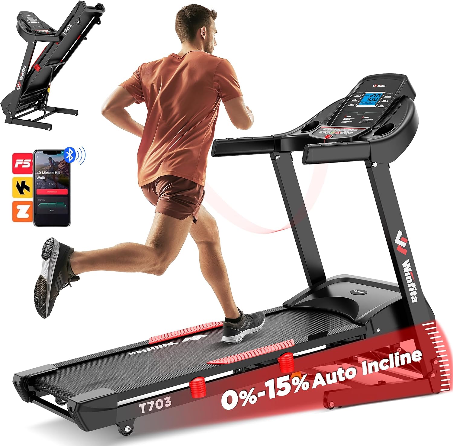 Treadmill with 15% Auto Incline,Fol...