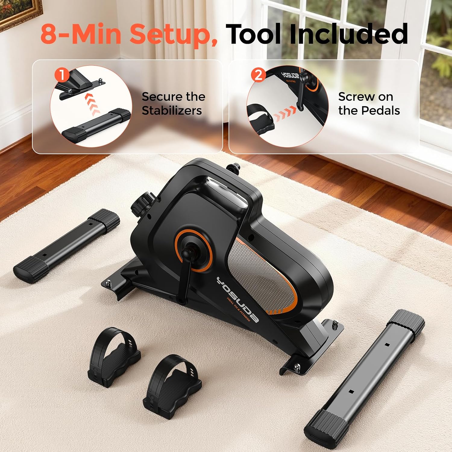 YOSUDA Under Desk Bike with 16-Level Magnetic Resistance & Bluetooth App - Image 7