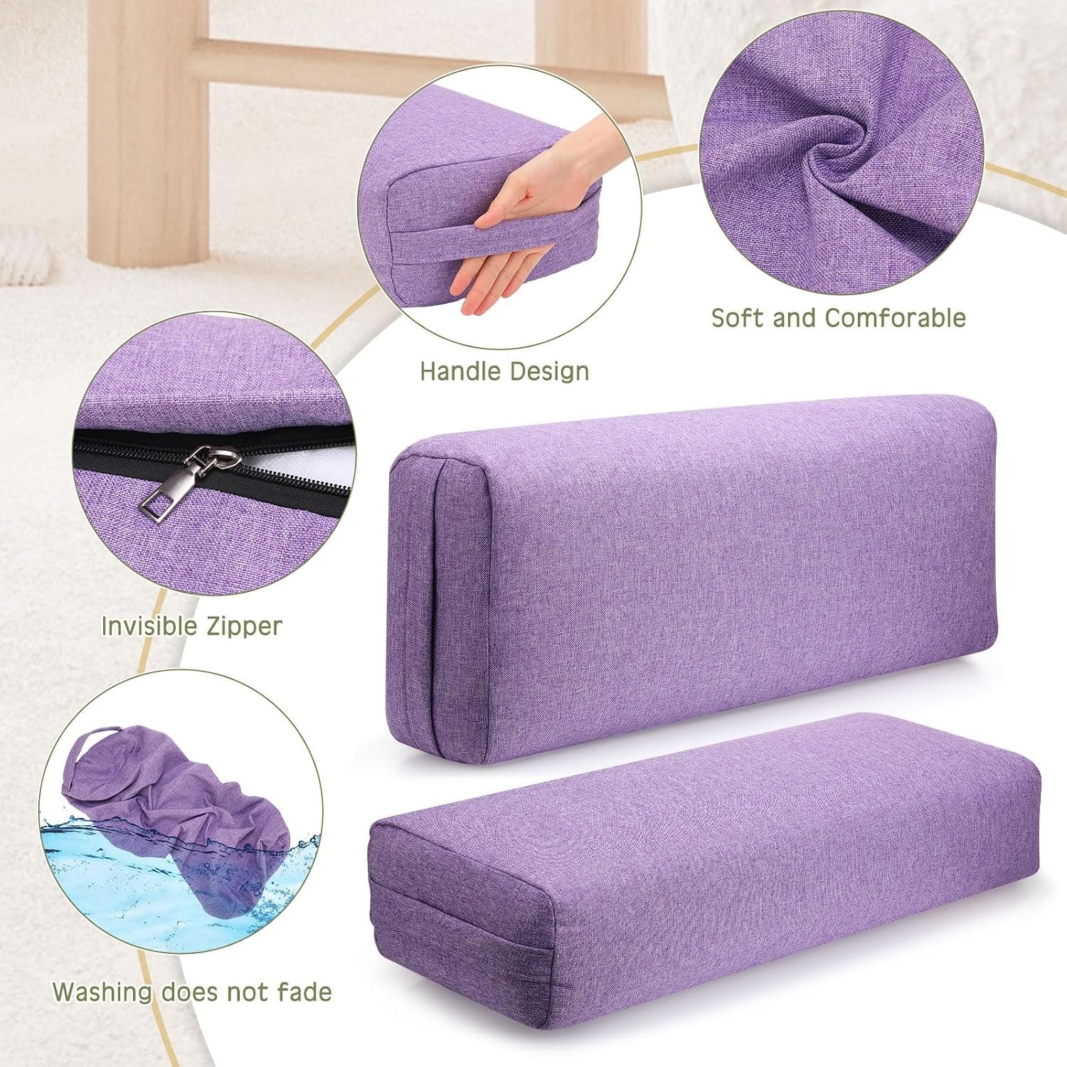 Suzile 3 Pack Yoga Bolster Pillow for Restorative 25" x 9" x 5" Meditation Pillow Rectangular Lightweight Yoga Pillow Cushion with Handle, Washable Cover Yoga Accessories - Image 3