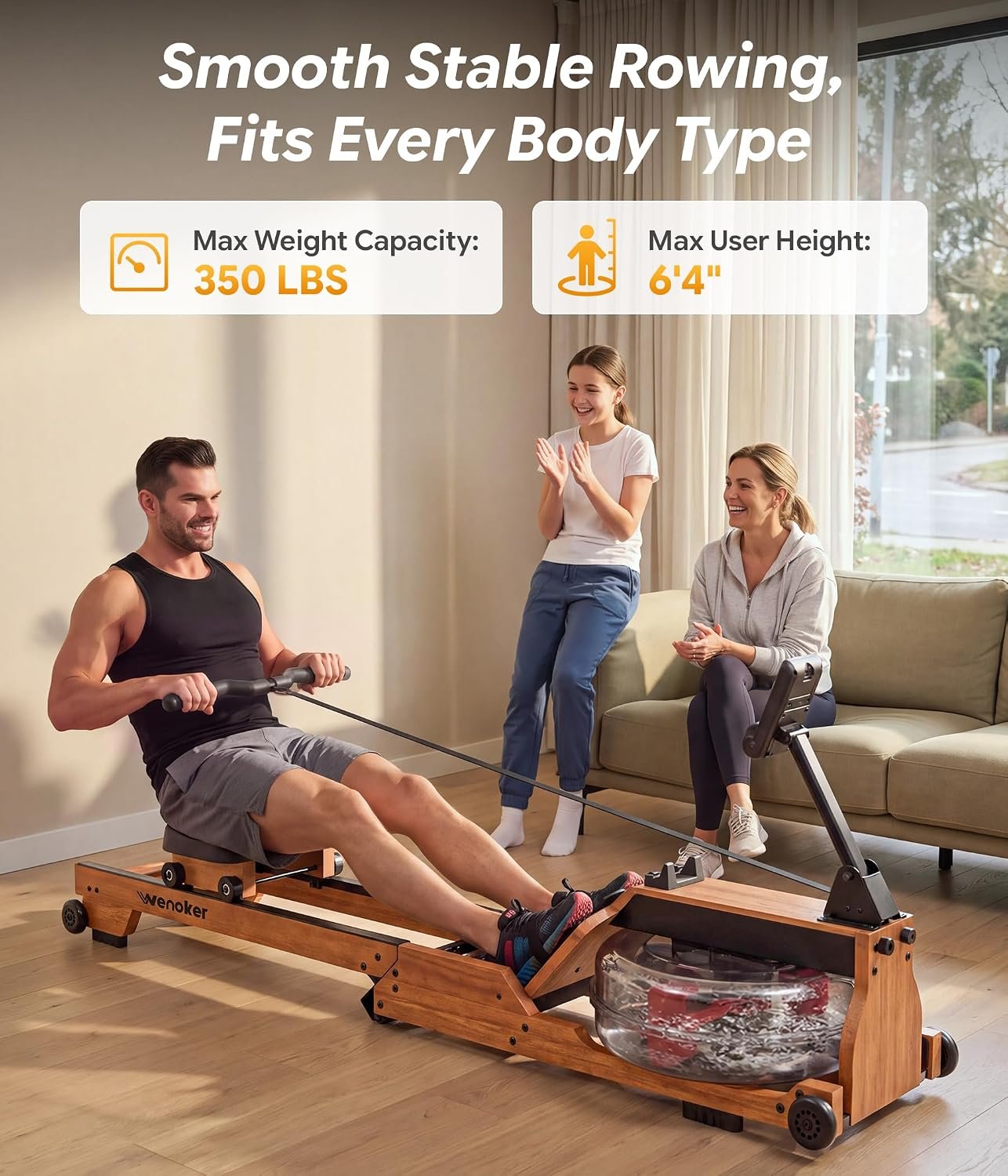 Wenoker Water Rowing Machine, Foldable Saving,Immersive Water Rower - Image 5