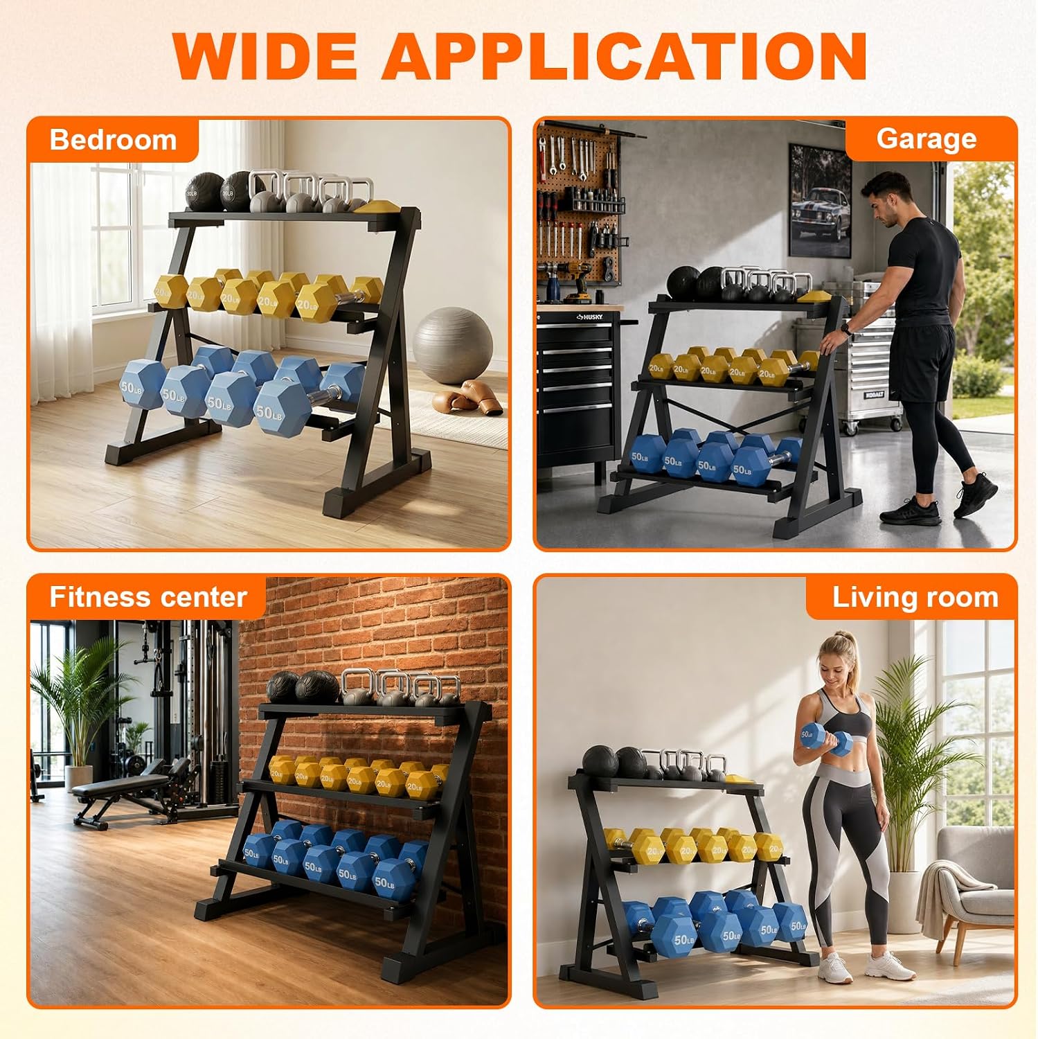 Heavy Duty Dumbbell Rack Stand with Kettlebell Storage Tray Shelf 2-3 Tier - Image 7