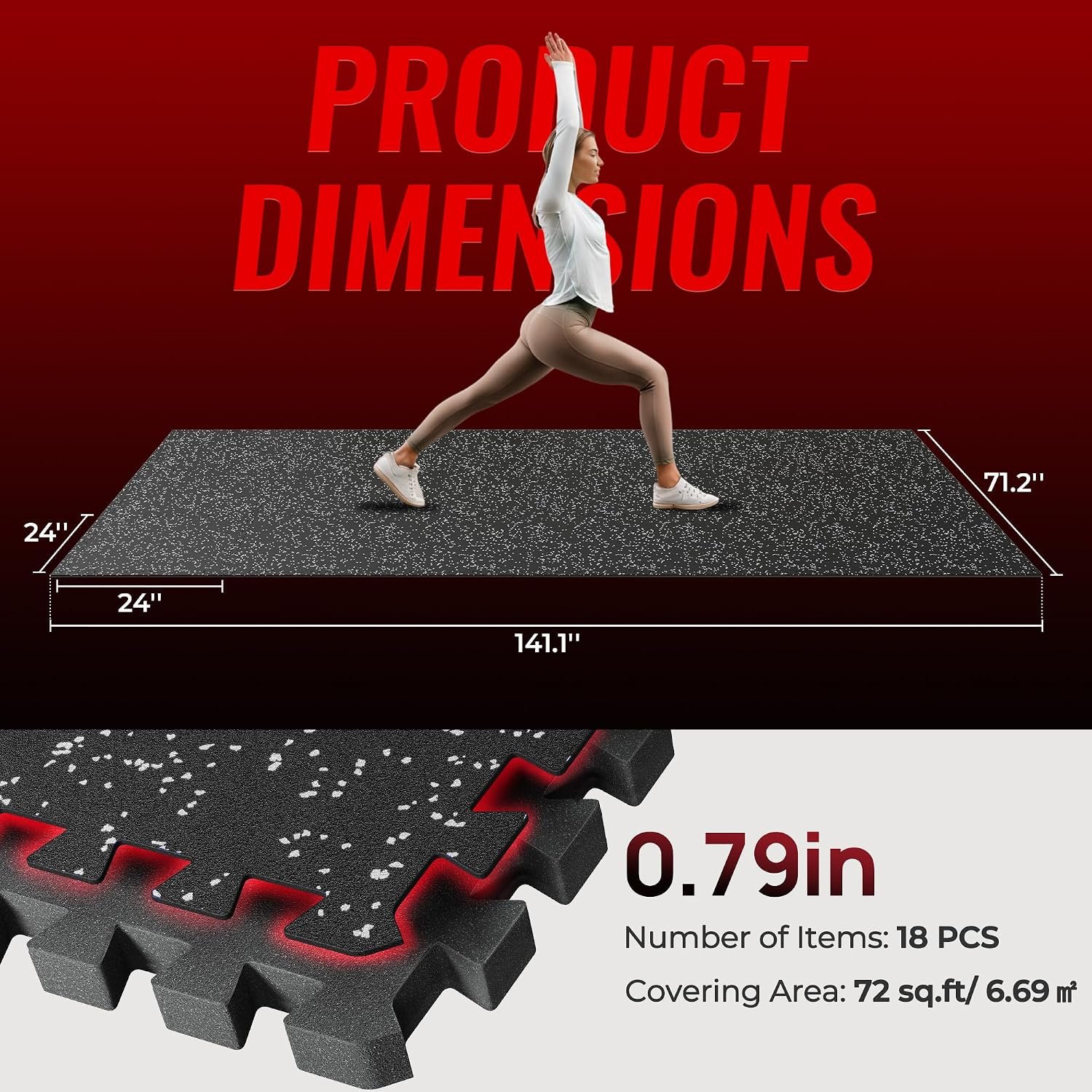 SUPERJARE 0.79'' Extra-Thick 18 Pcs 72 Sq Ft Exercise Equipment Mats - Image 5