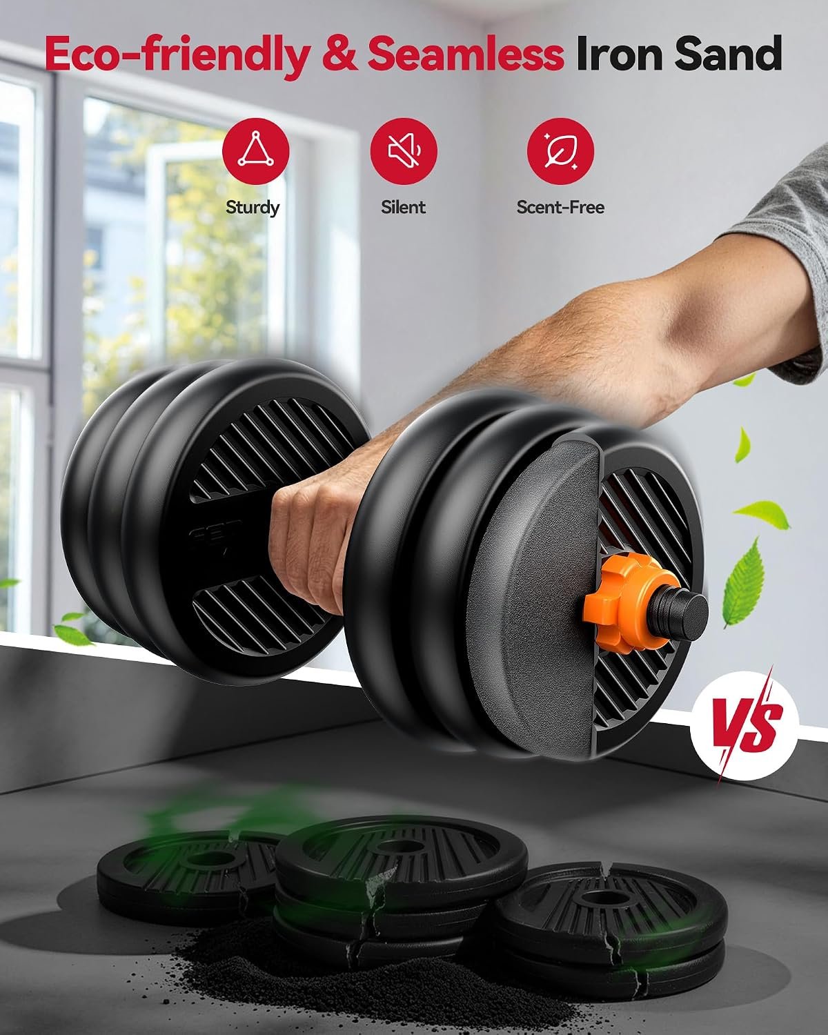 FEIERDUN DS2 Adjustable Dumbbells, 20/30/40/45/70/90lbs Free Weight Set with Connector, 5 in1 Dumbbells Set Used as Barbell, Kettlebells, Push up Stand, Weight Plate, Fitness Exercises for Home Gym Suitable Men/Women - Image 5