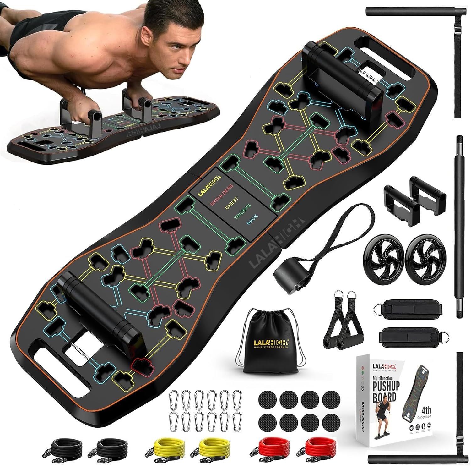 Upgraded Push Up Board,36 in 1 Home Gym Equipment with Ab Roller Wheel & Resistance Bands, Portable Foldable Workout Board for Full Body Strength Training Men Women,Gift for Boyfriend