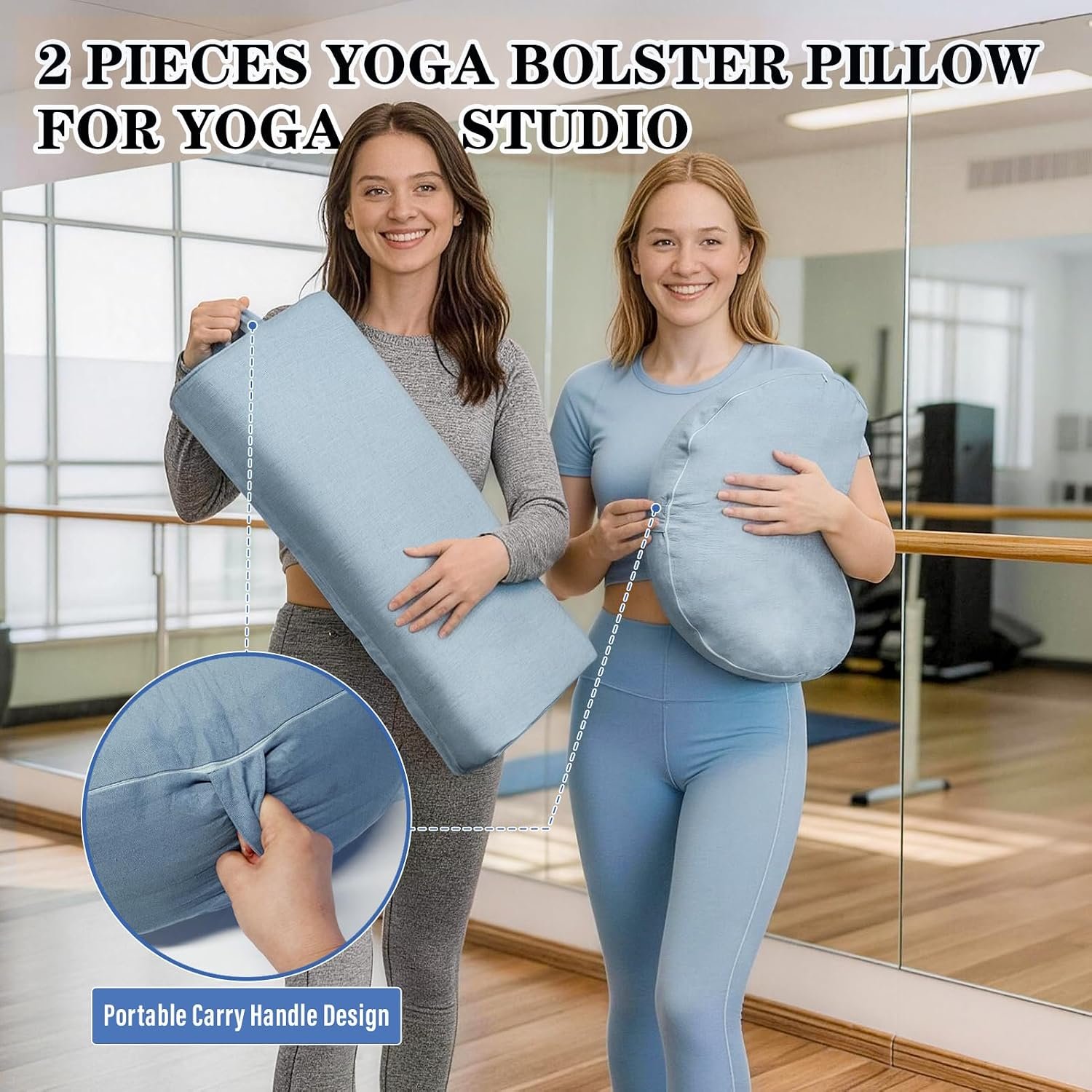 2 PCS Yoga Bolster Pillow, Rectangular Yoga Bolster Meditation Cushion with Removable Cover, The Head Pillows for Various Yoga Poses - Image 5