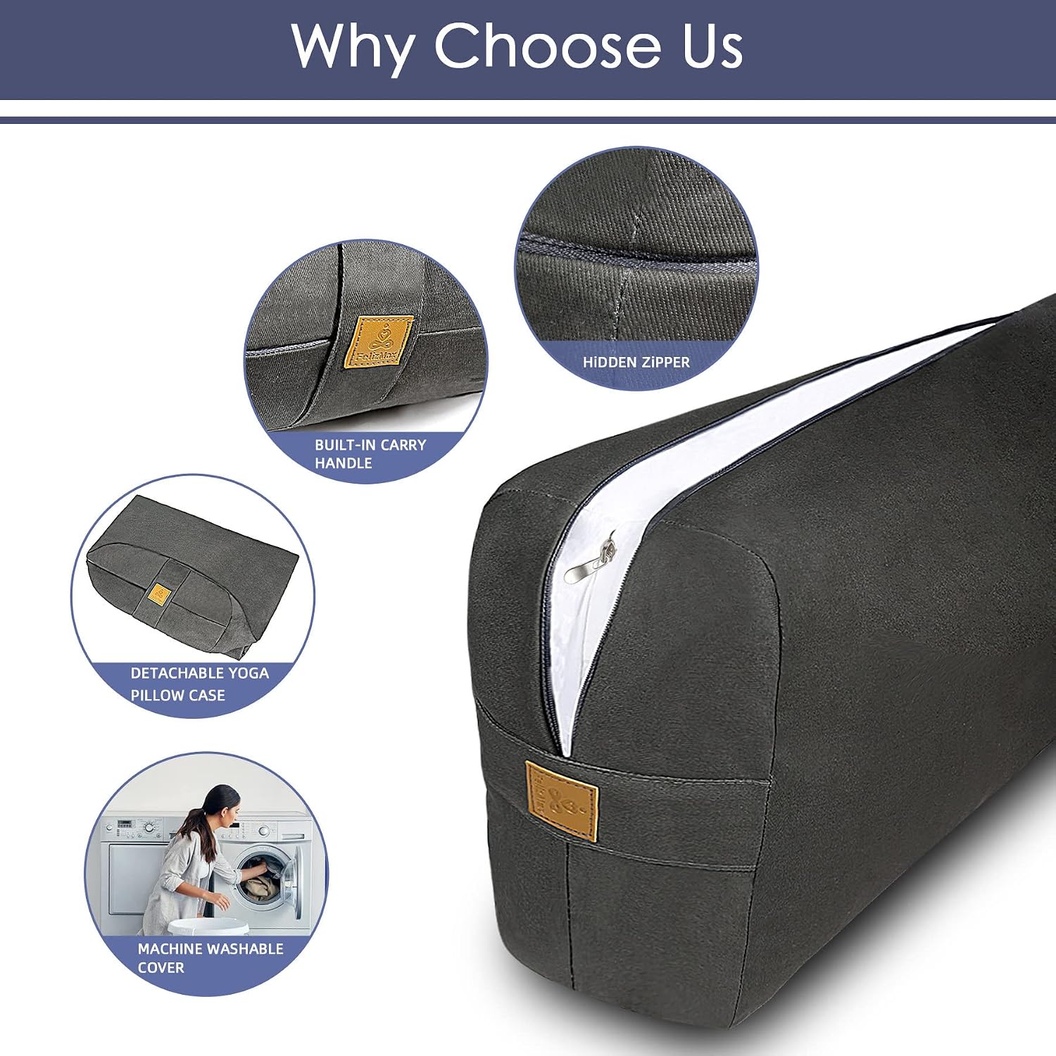 Organic Buckwheat Bolster (24X10.5X5.5 in) Supportive Rectangular Meditation Pillow 100% Cotton Cover Yoga Pillow - Image 4