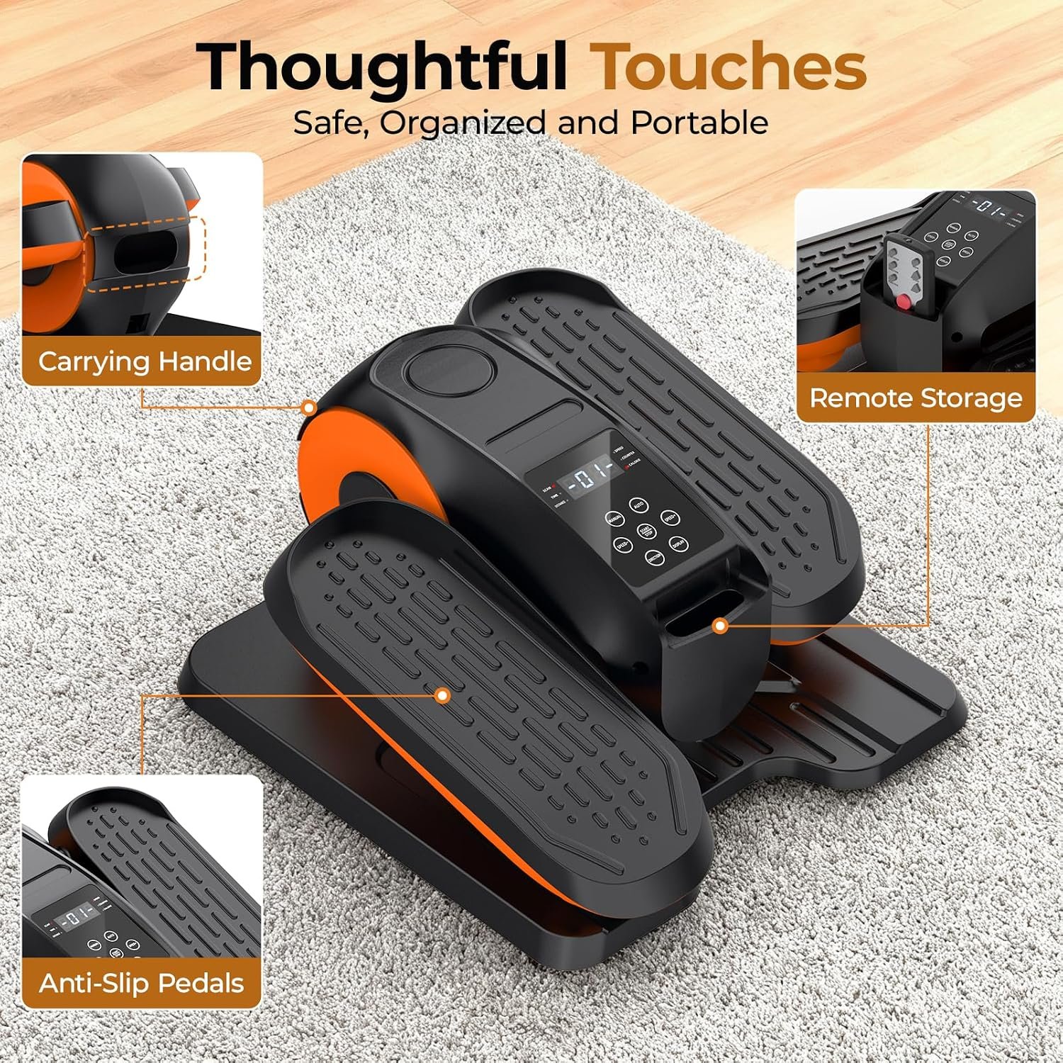 HTM Under Desk Elliptical Machine - Electric Elliptical Exerciser for Seniors, Pedal Exerciser 12 Speeds Portable Seated Pedal Exerciser with Remote Control Home Workout Exercise Equipment - Image 8
