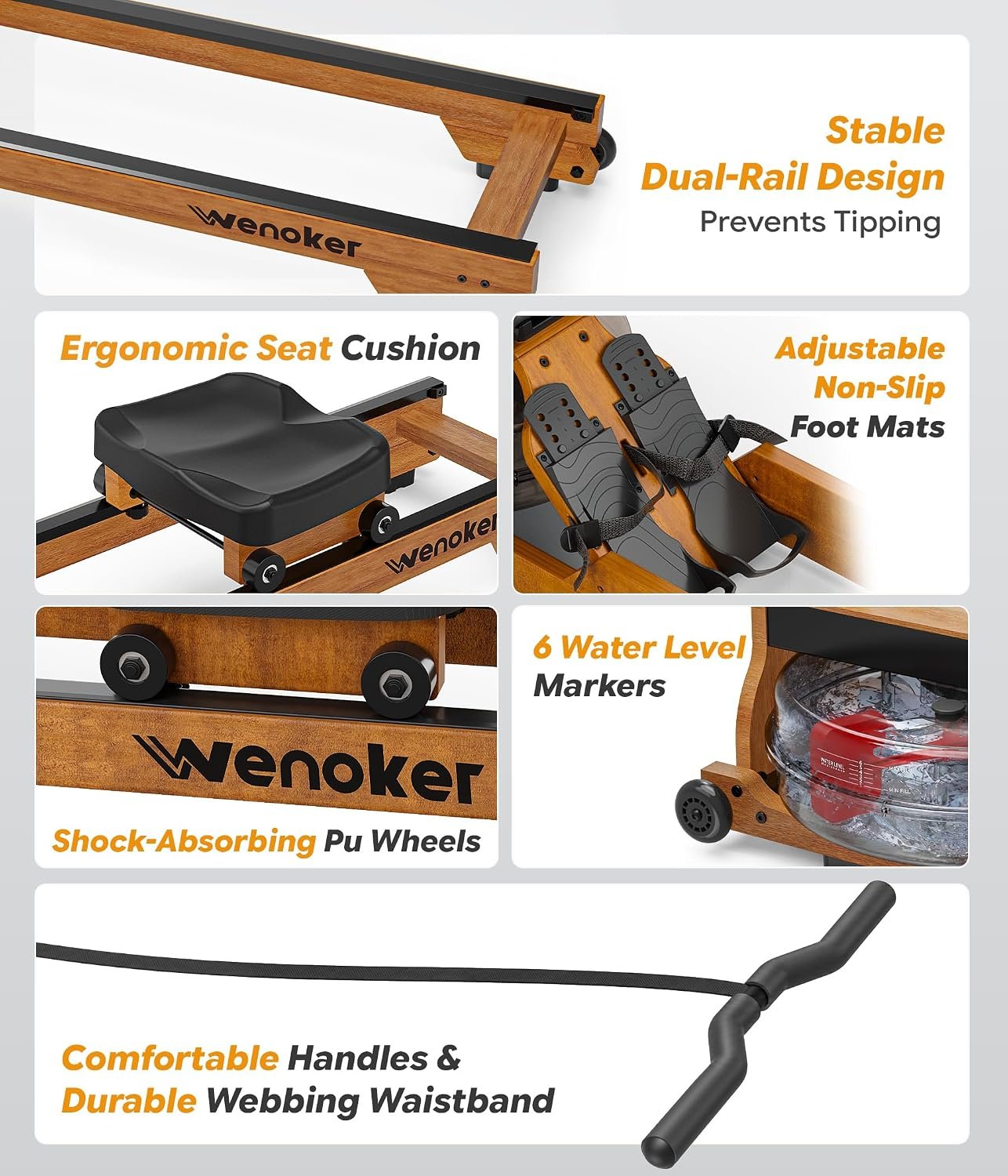 Wenoker Water Rowing Machine, Foldable Saving,Immersive Water Rower - Image 7