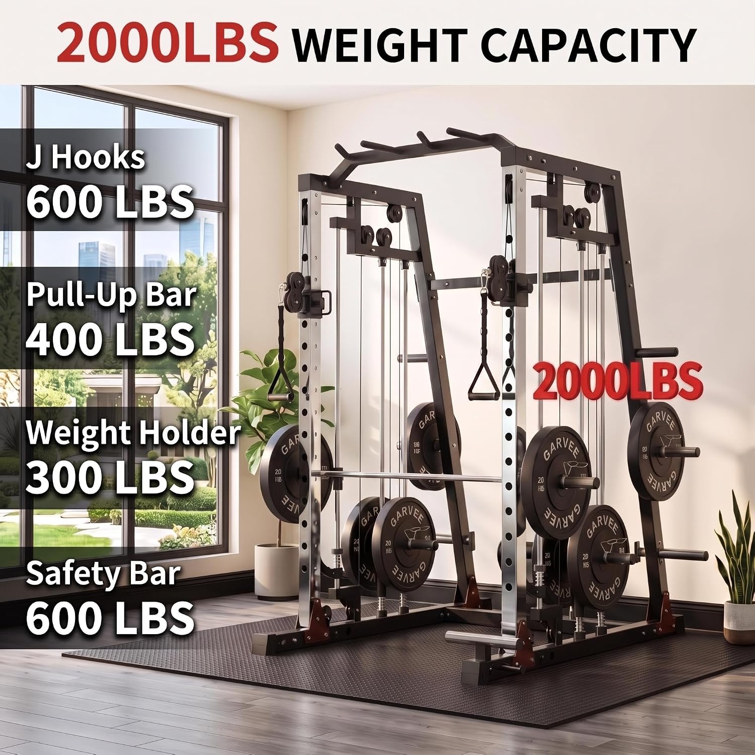 Smith Machine Home Gym – 2200LBS Multi-Function Squat Rack with Smith Bar - Image 7