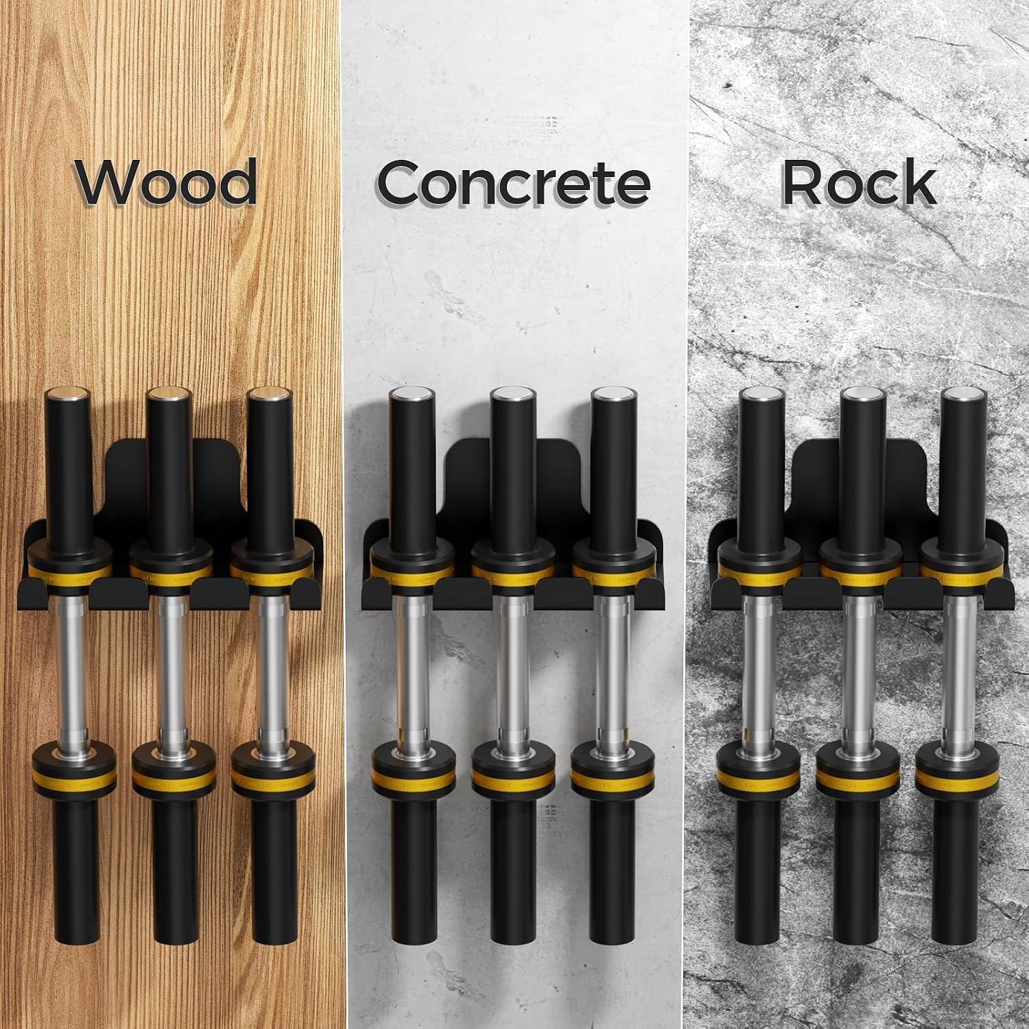 JNIHEEP Olympic Barbell Hanger,Garage Gym Bar Wall Rack,Vertical Barbell Mount Rack,Black Powder Coated,Space Saving Commercial or Home Gym Accessory,Holds Under 33mm Bar Size - Image 5