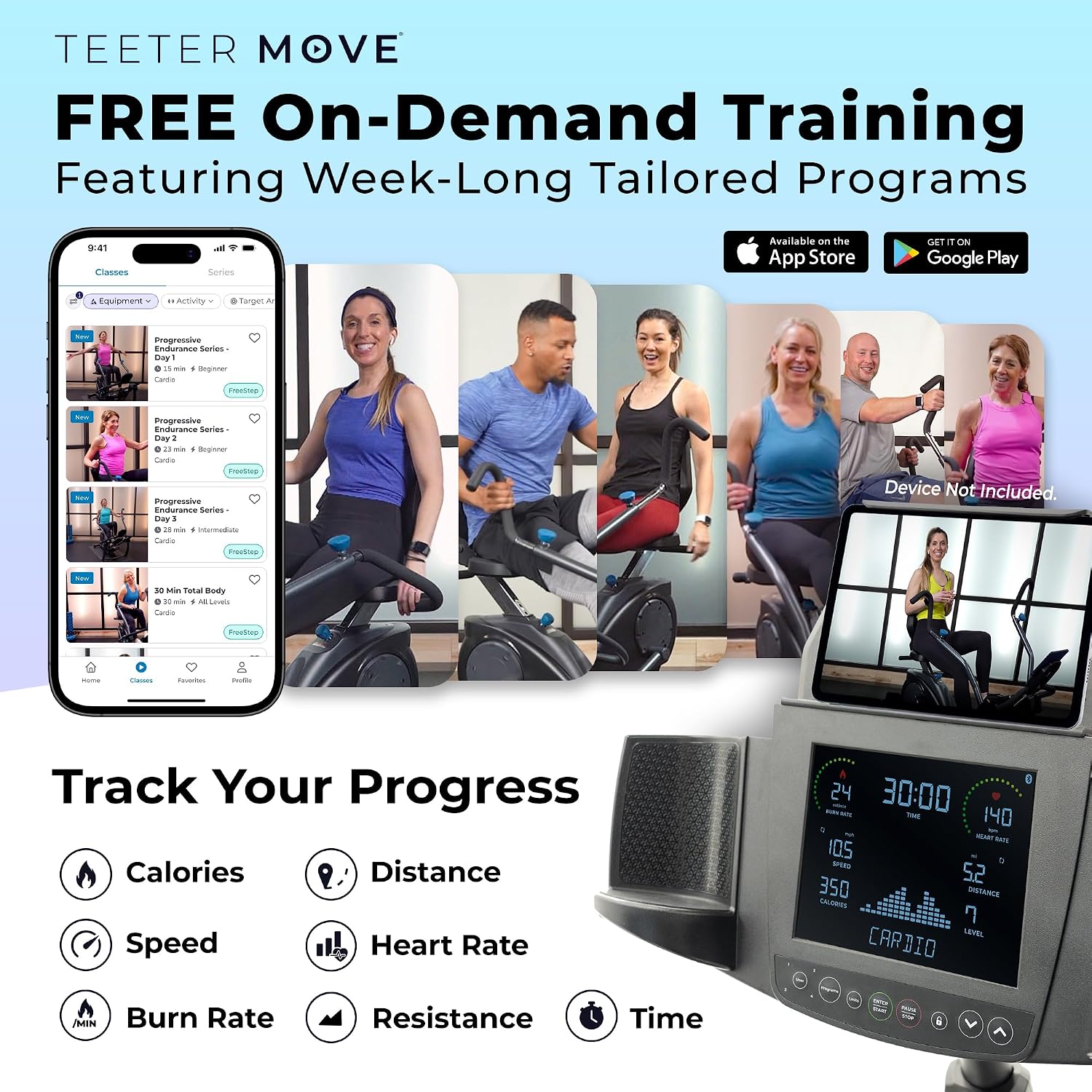 Teeter FreeStep Recumbent Cross Trainer Stepper, Zero-Impact Exercise Bike Alternative w/Patented Physical Therapy Stride, Up to 350lb, Free App w/Trainer Workouts - Image 6