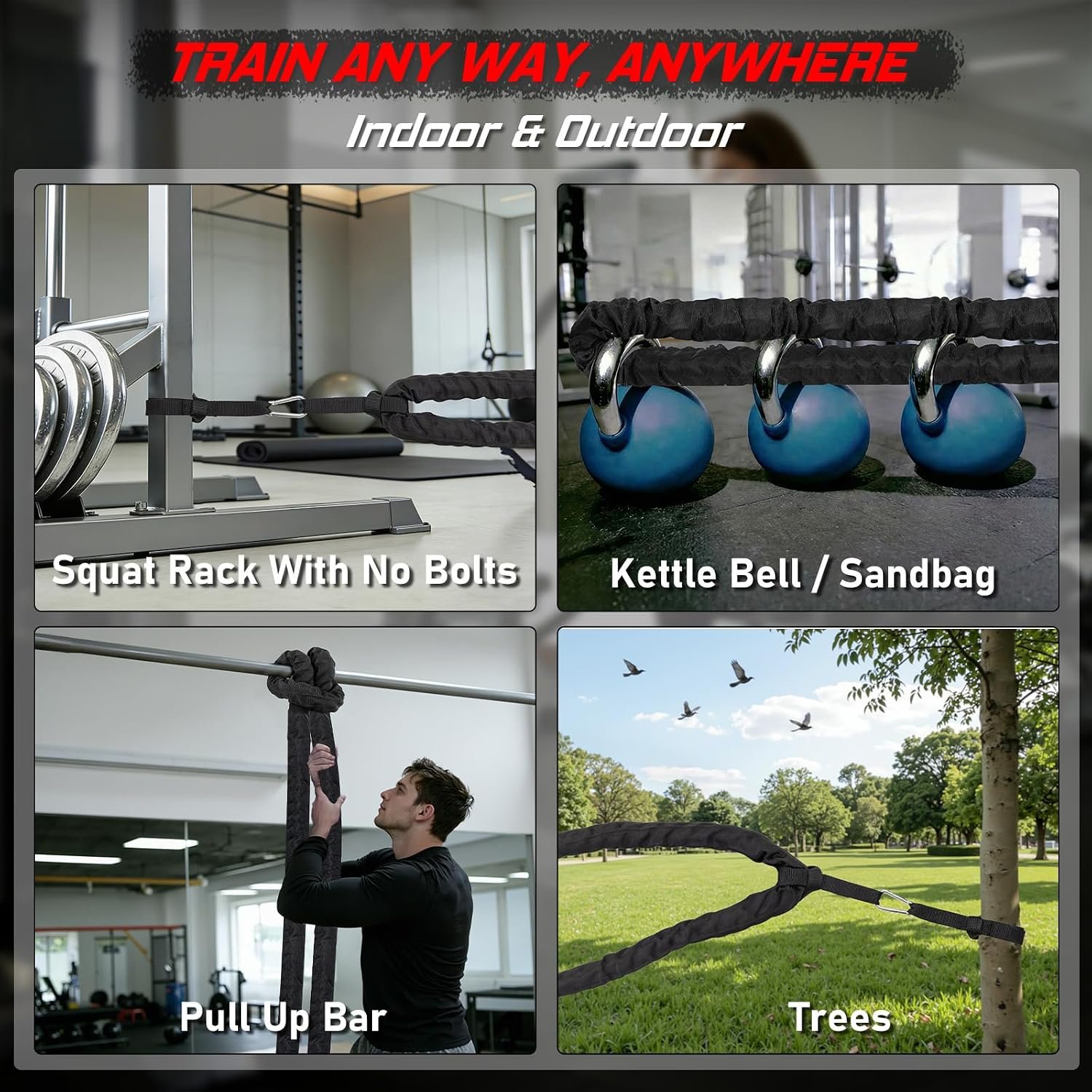 Battle Rope for Home Gym Workout - 1.5 Inch 30ft Heavy Weighted Training Exercise Ropes Fitness Equipment with Sleeve and Anchor Strap Kit for Outdoor Working Out - Image 8