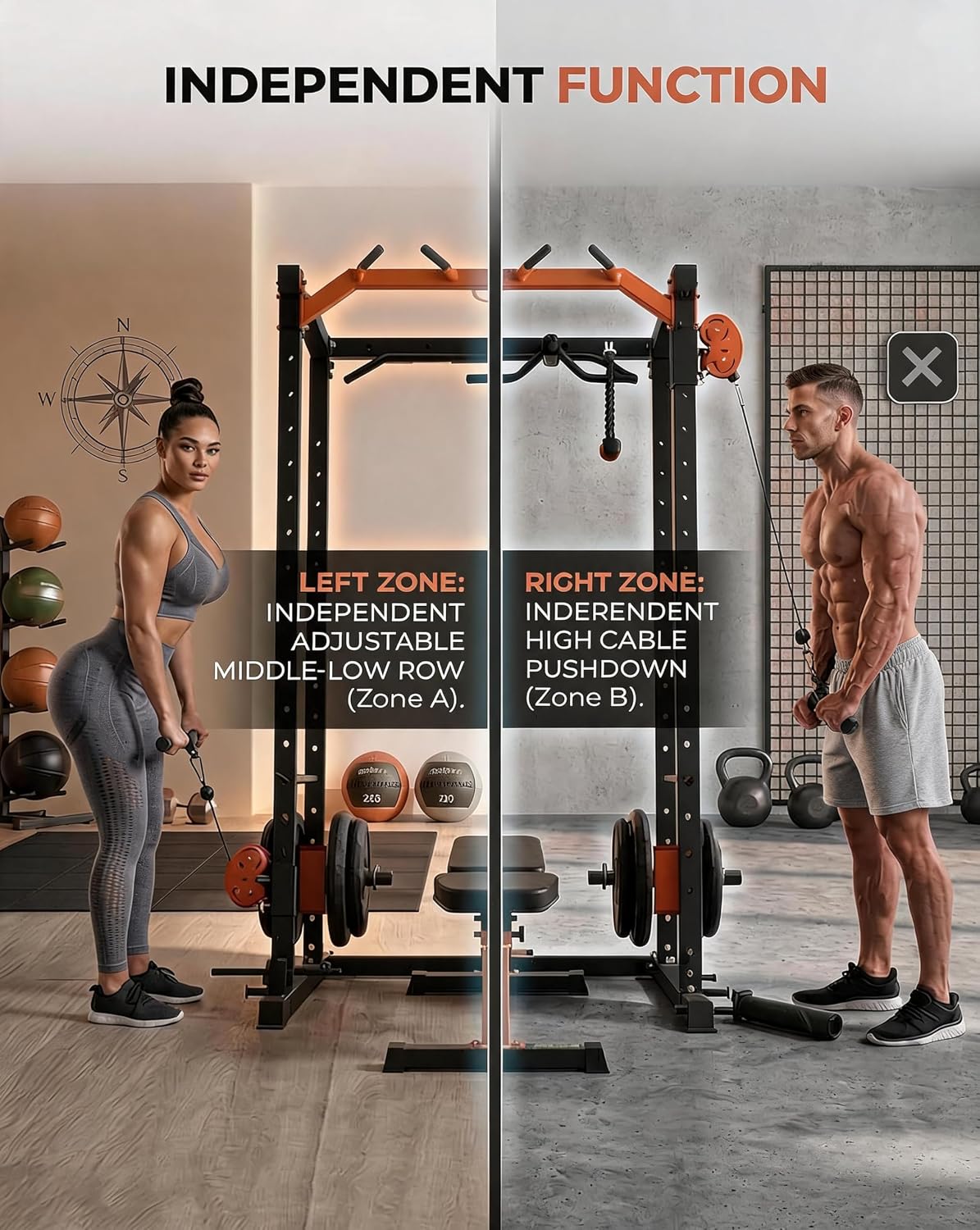 Power Cage, Power Rack with Cable Crossover System, 2000LBS Squat Rack with LAT Pull Down System, Workout Cage with Pulley System for Fitness Home Gym Strength Training (Red&Black) - Image 7