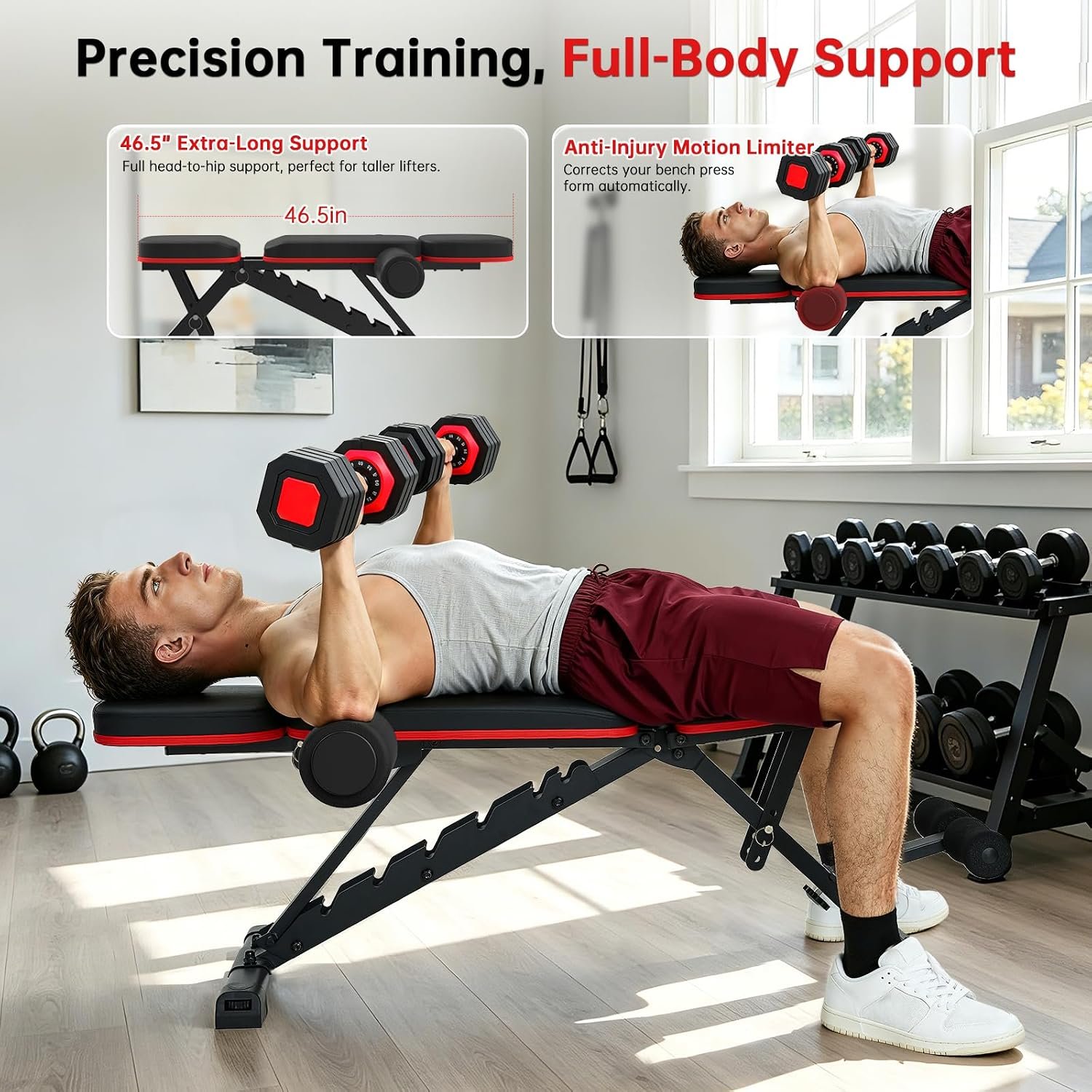 Adjustable Weight Bench for Home Gym, 98% Pre-Assembled Foldable Bench - Image 3