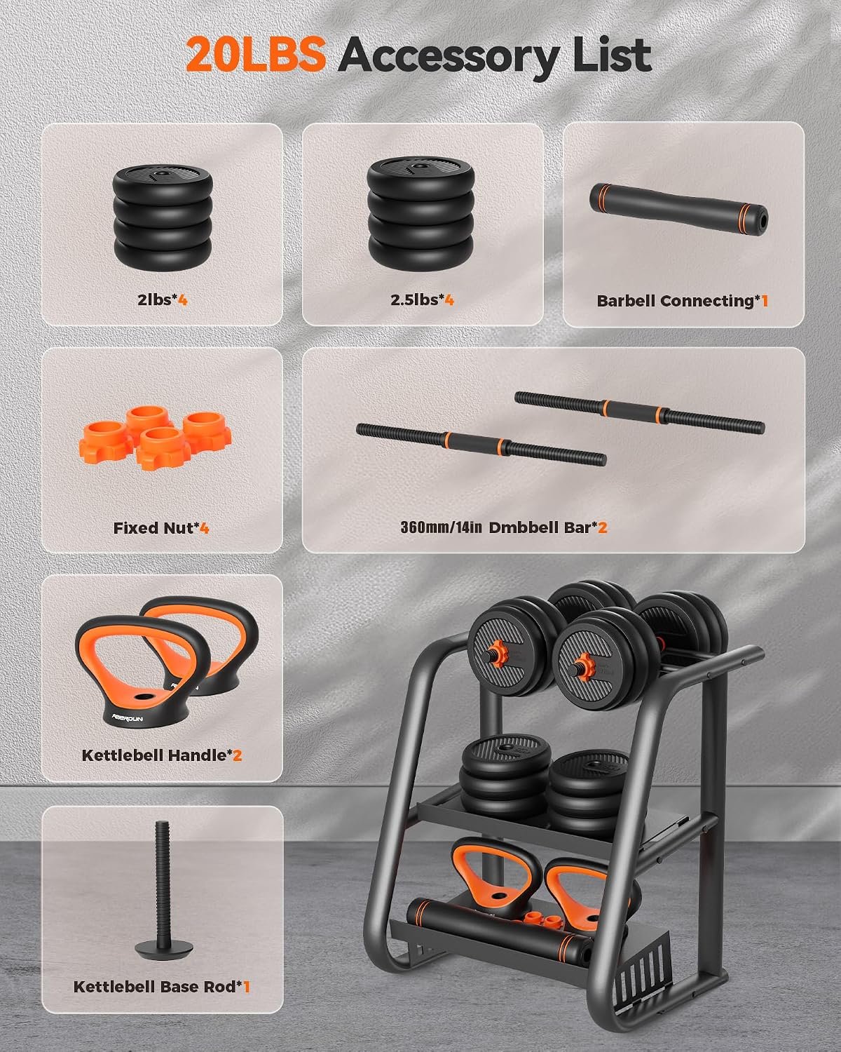 FEIERDUN DS2 Adjustable Dumbbells, 20/30/40/45/70/90lbs Free Weight Set with Connector, 5 in1 Dumbbells Set Used as Barbell, Kettlebells, Push up Stand, Weight Plate, Fitness Exercises for Home Gym Suitable Men/Women - Image 3