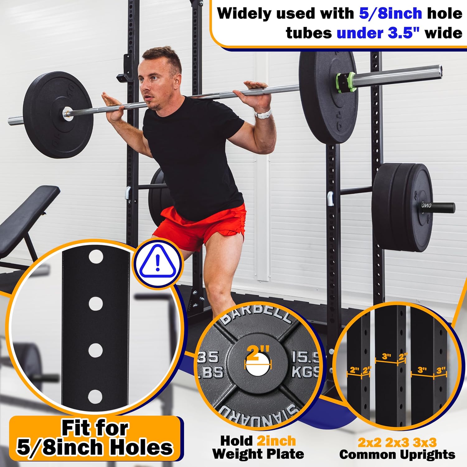 Weight Plate Holder, Power Rack Attachments for Olympic 2-Inch Weight Plate Storage, Fits 2x2, 2x3, 3x3 Power Cages with 1" or 5/8" Holes - Image 2