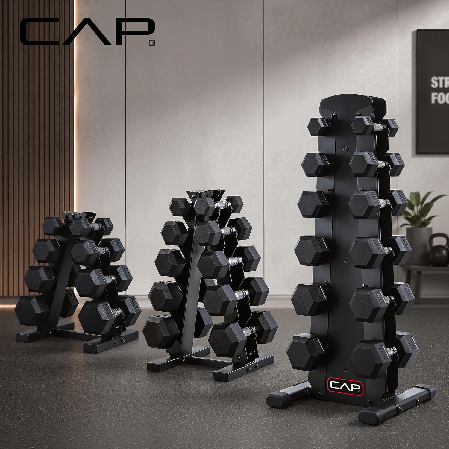 CAP Rubber Coated Dumbbell Weight Set with Vertical Rack | 100 lb, 150 lb, and 210 lb Options - Image 9
