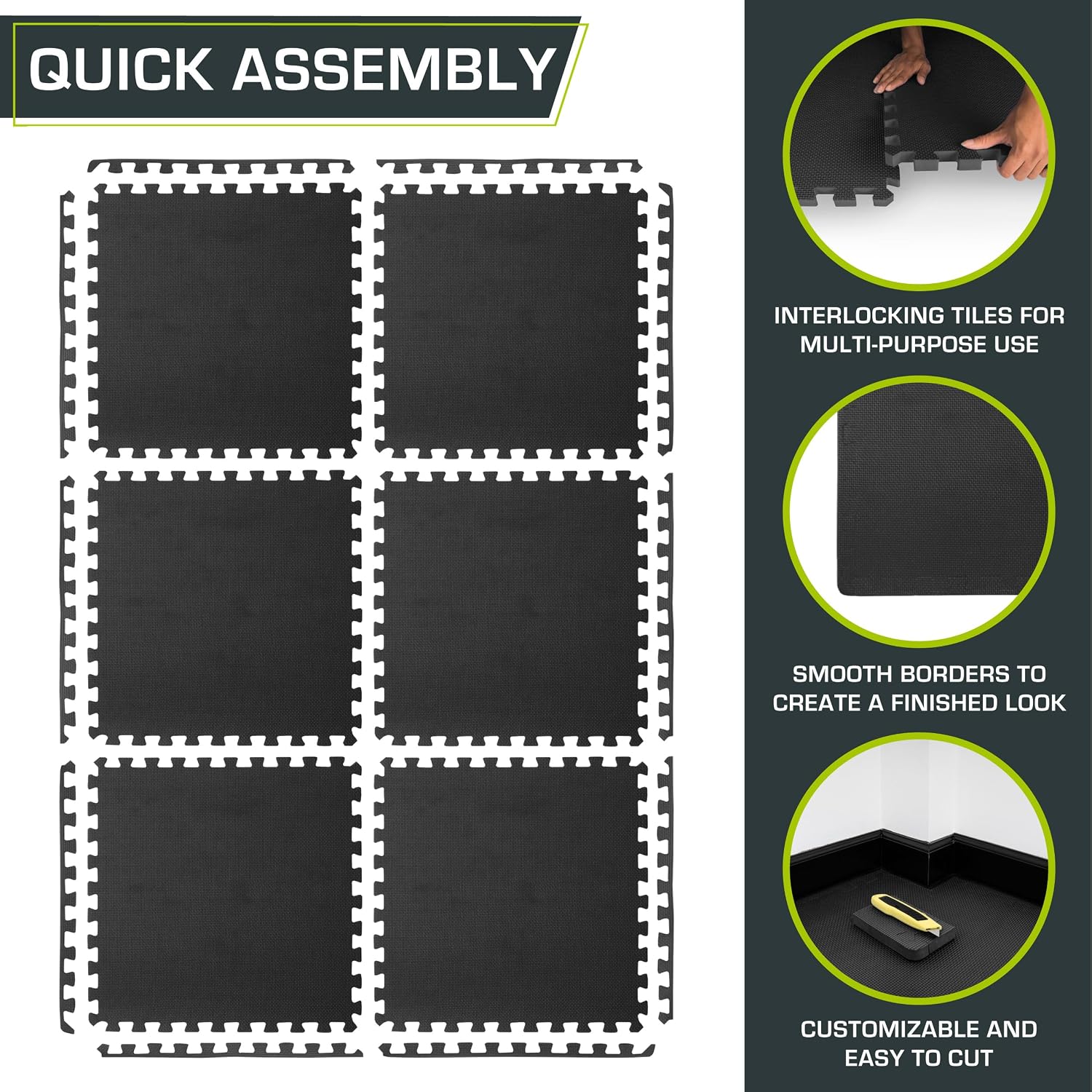 ProsourceFit Weaved Pattern Extra Thick Exercise Puzzle Mat 1-inch, EVA Foam Interlocking Tiles for Protective, Cushioned Flooring for Home and Gym Equipment; Black, 24 SQ FT, 6 Tiles - Image 7