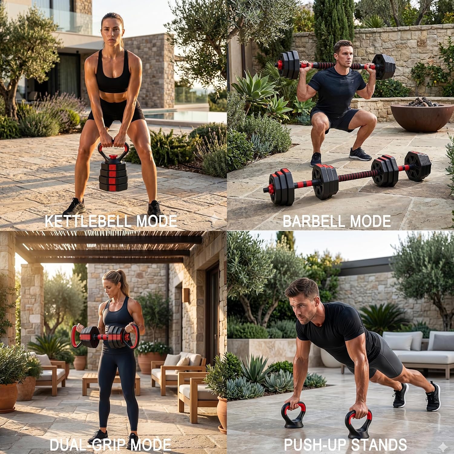 6-in-1 Adjustable Dumbbell & Barbell Weight Set, 45LB Octagon Anti-Roll Iron Sand & Cement Composite Weights, All-in-One Home Gym Equipment with Kettlebell, Push-up Stands & Gloves - Image 5