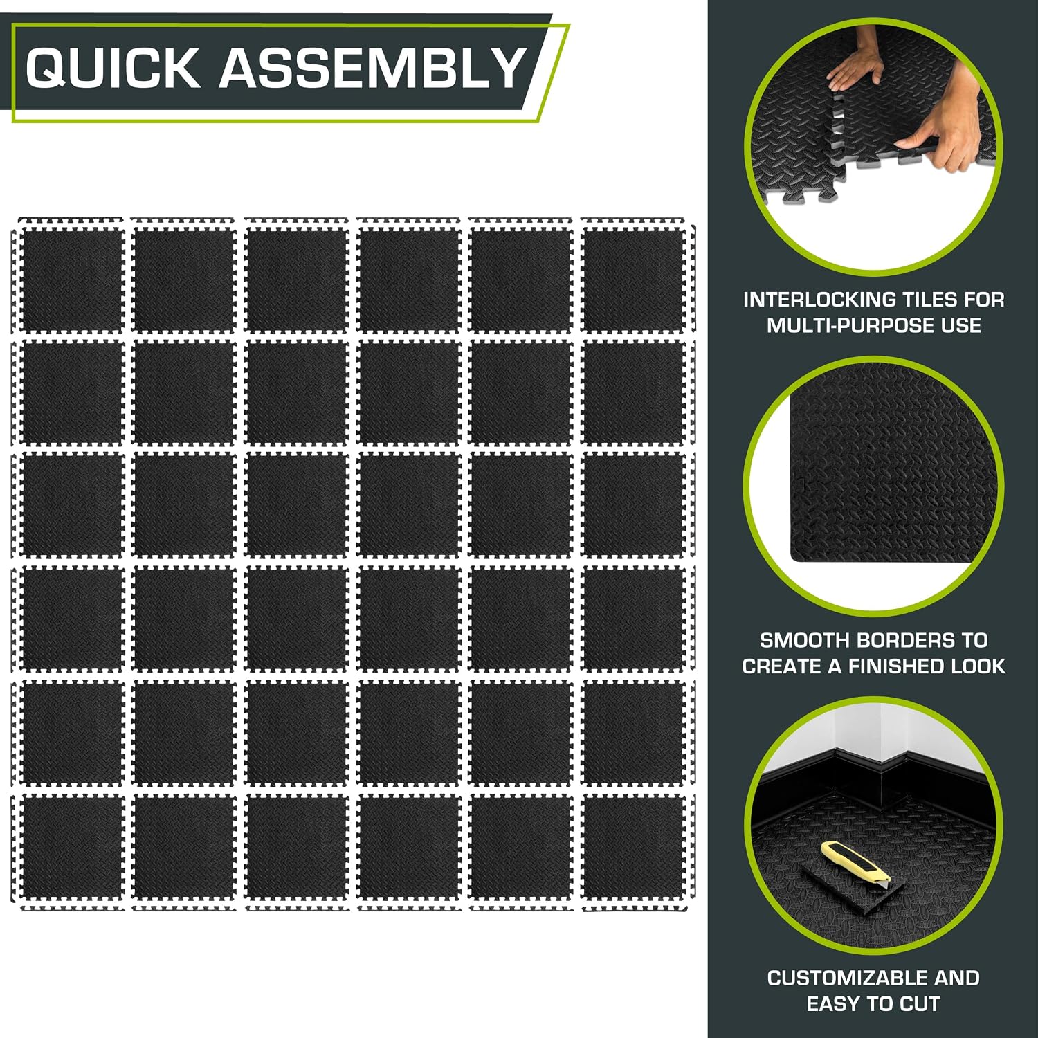 ProsourceFit Exercise Puzzle Mat ½-inch, EVA Interlocking Foam Floor Tiles for Home Gym, Workout Equipment, Kids Play Areas, Black, 144 SQ FT - 36 Tiles - Image 6