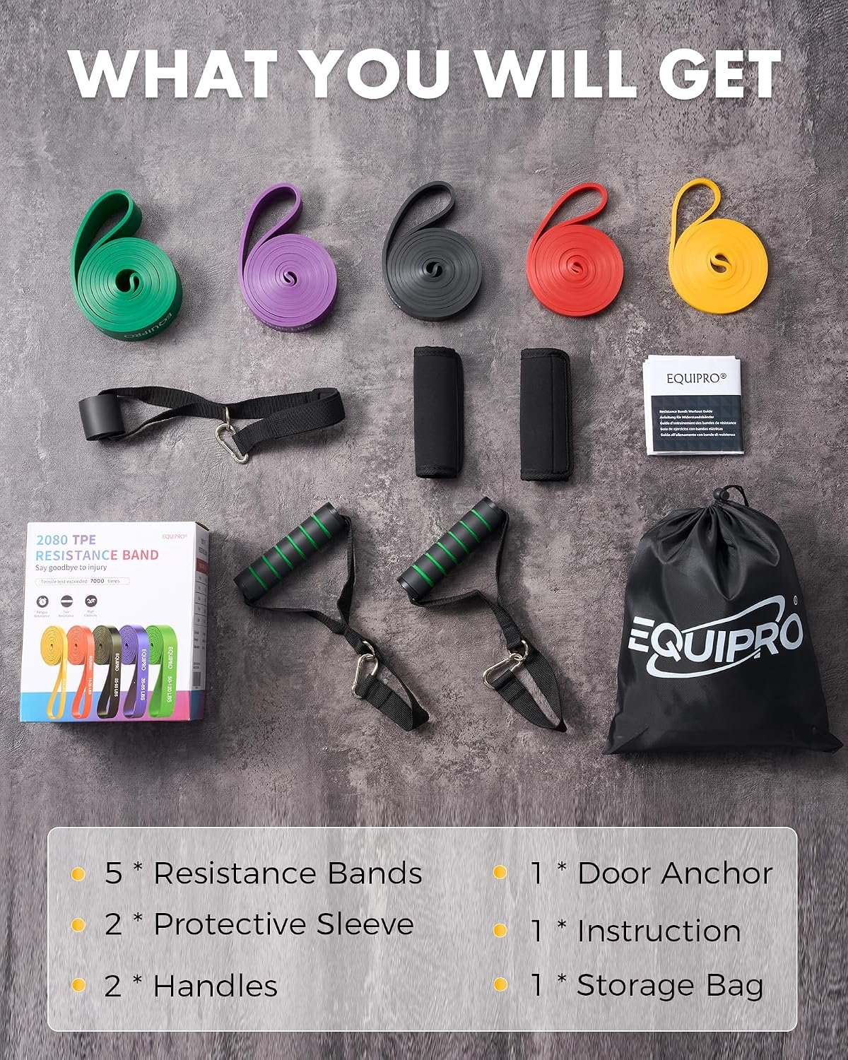 Equipro Resistance Bands, Exercise Bands, Resistance Bands for Working Out with Handles and Door Anchor, Workout Bands for Men Women with Protective Sleeve for Fitness Weights Work Out at Home - Image 3