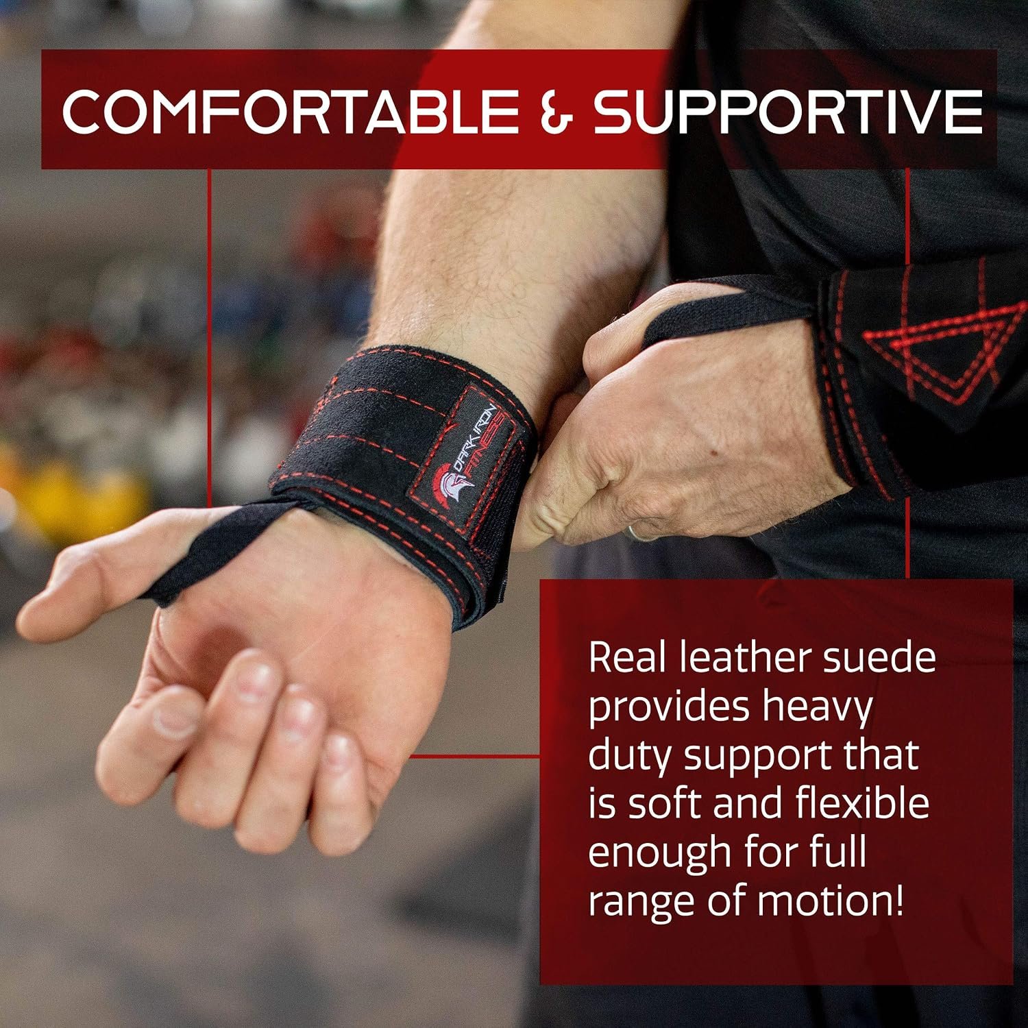 Dark Iron Fitness Wrist Straps for Weightlifting, Heavy Duty Gripping Suede Leather Bands for Men & Women, Support Wraps Gloves Alternative for Power Lifting Weight Strength Training Workouts - Image 3